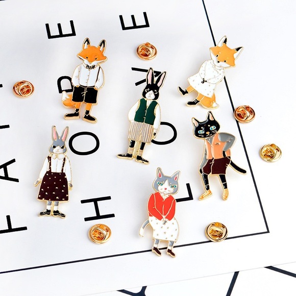 New bunny fox cat animal pin brooch - Picture 2 of 8